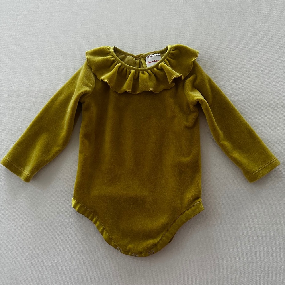 Hanna Andersson 75 Baby Girl 12-18 Months Velvet Ruffle Bodysuit Yellow